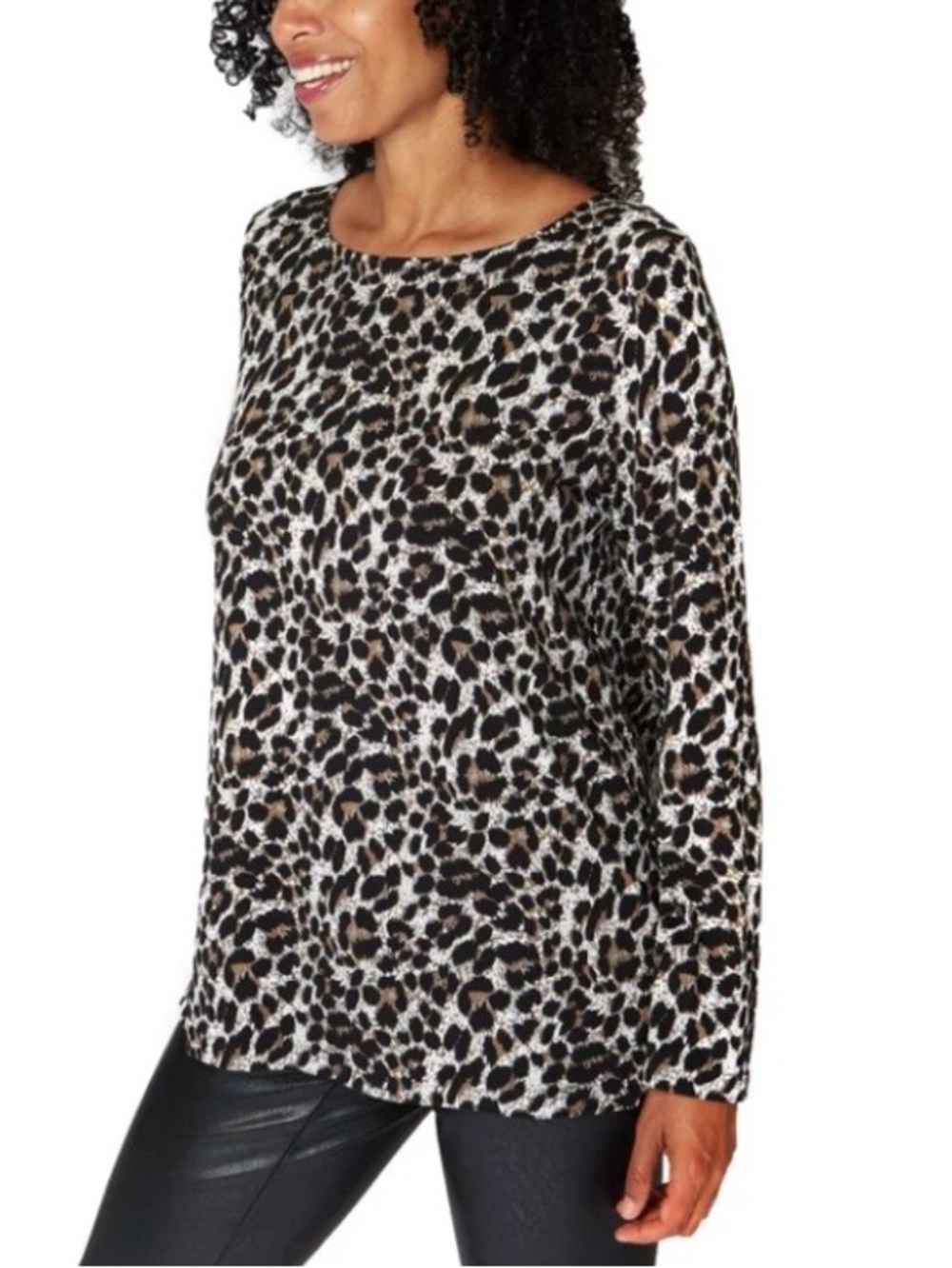 Y2K Leopard Animal Print Mario Serrani Italy Long Sleeve Top Great Layer V Slits
